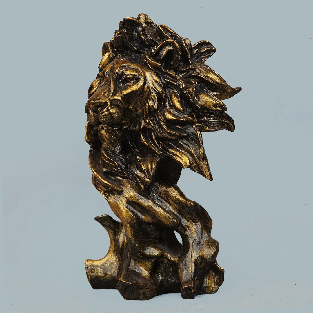 Dynamic Lion Head Bust Decor Statue-antique brass