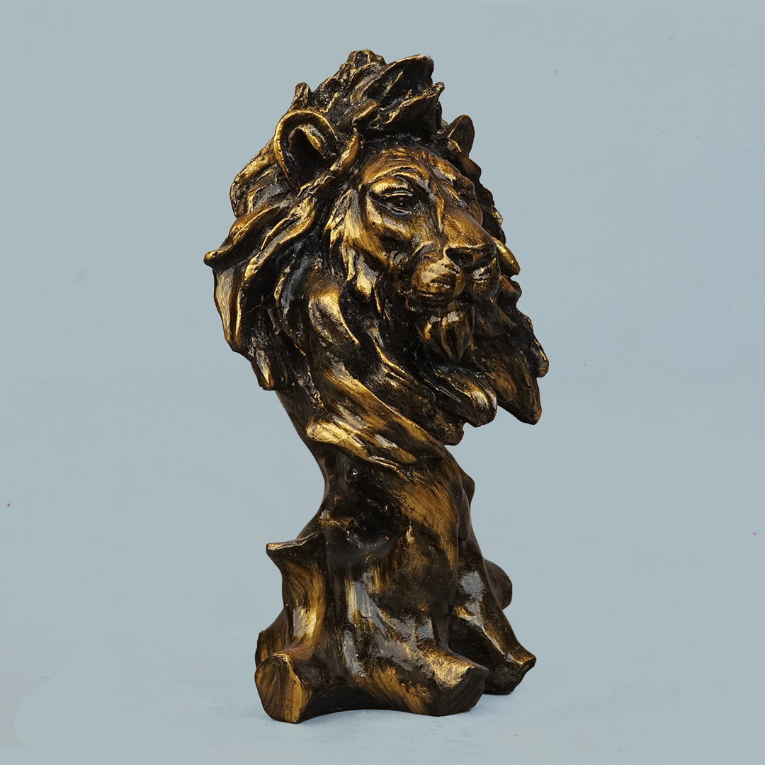 Dynamic Lion Head Bust Decor Statue-antique brass