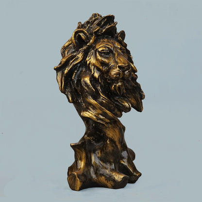 Dynamic Lion Head Bust Decor Statue-antique brass