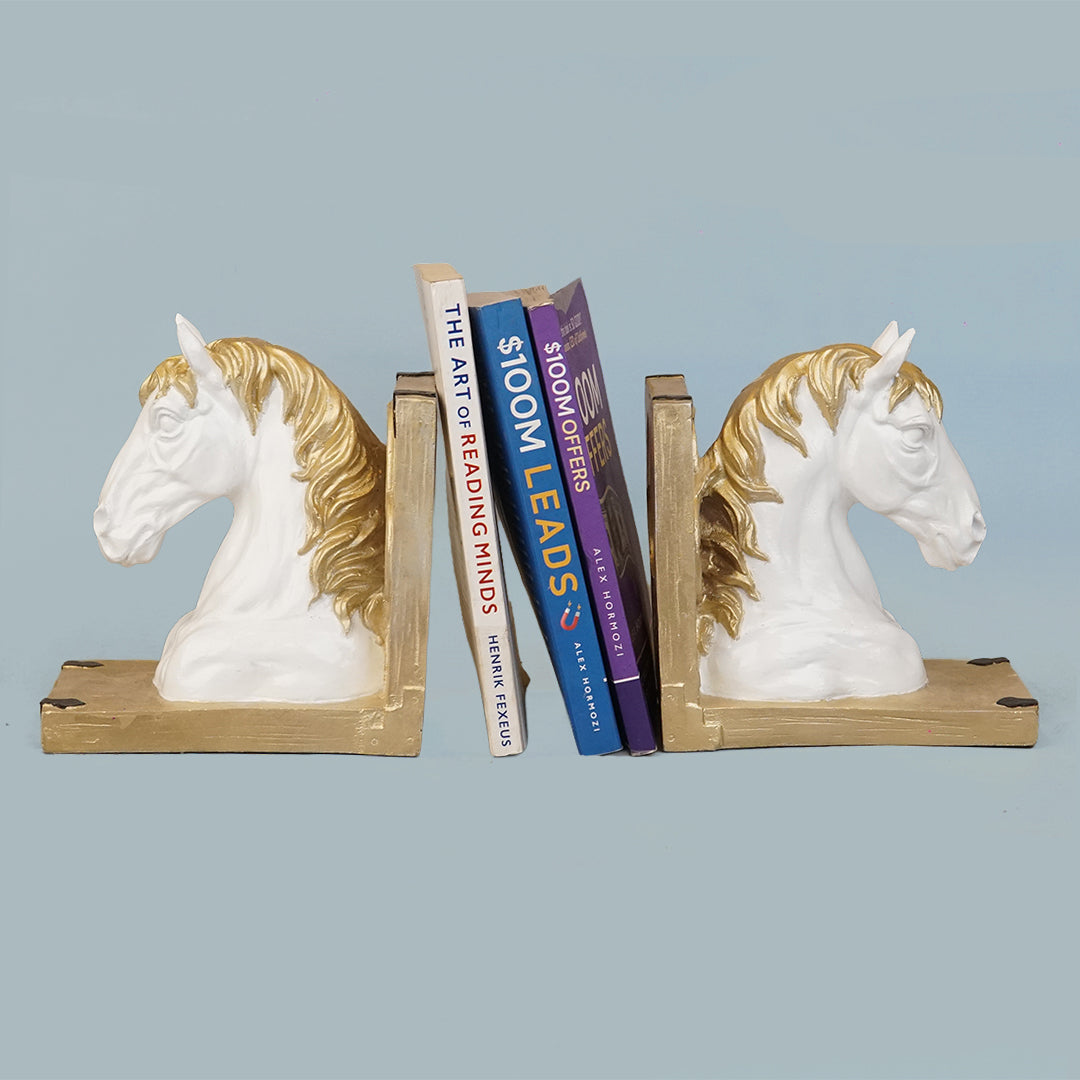 Royal White & Gold Horse Head Bookends