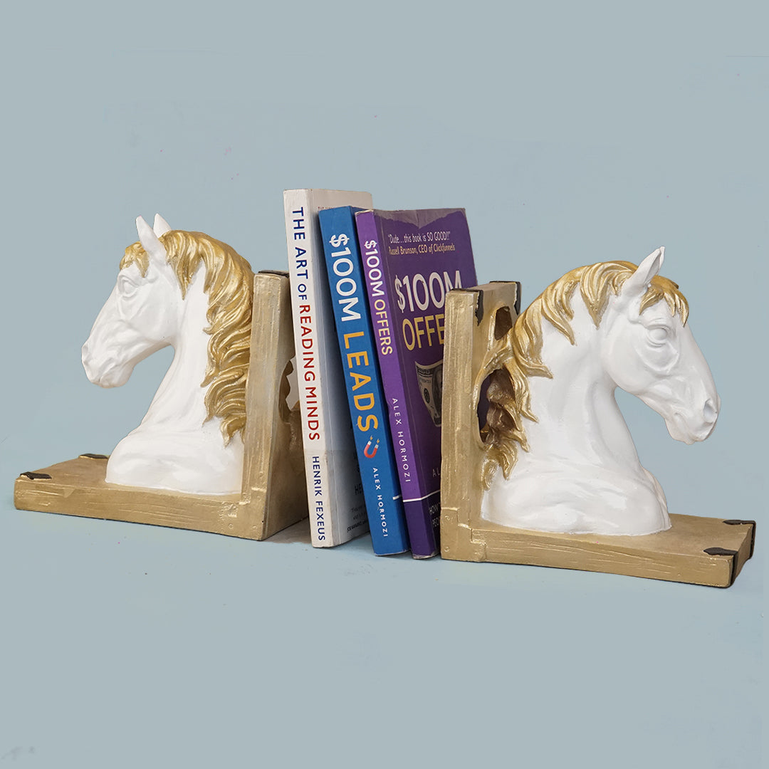 Royal White & Gold Horse Head Bookends