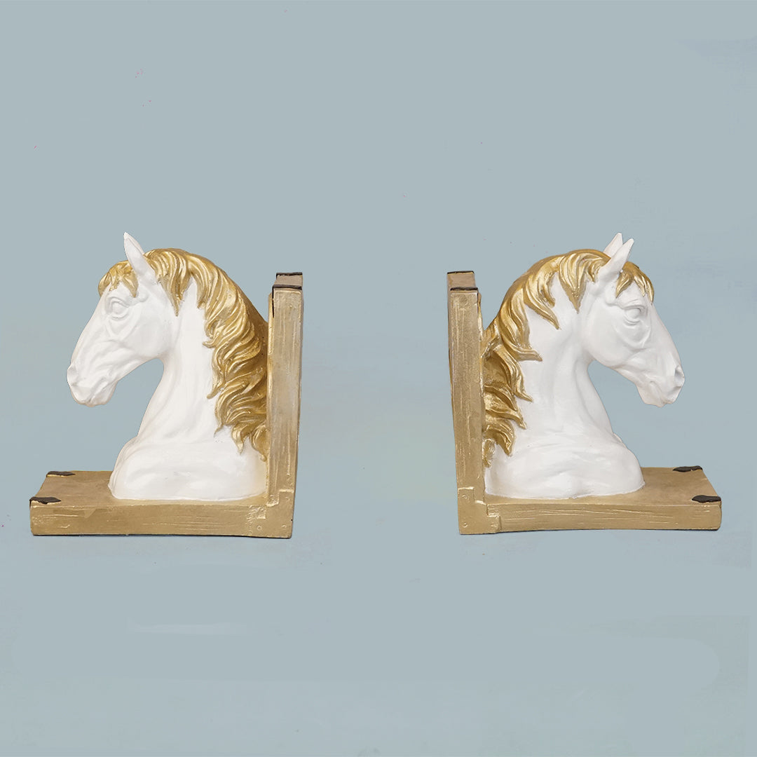 Royal White & Gold Horse Head Bookends