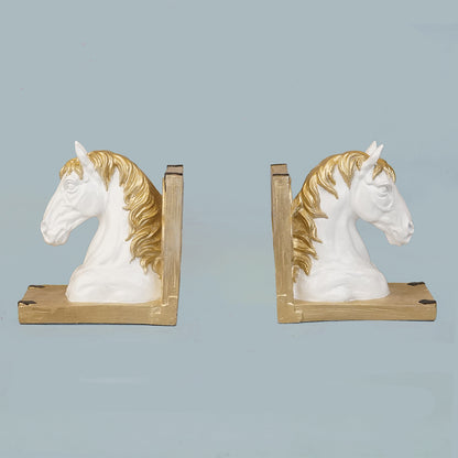 Royal White & Gold Horse Head Bookends