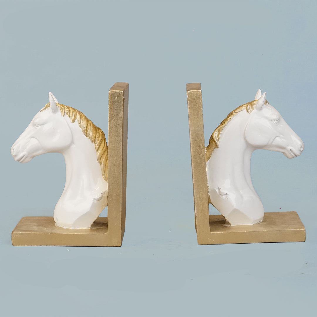 Royal Equestrian Horse Head Bookends - Golden White Edition