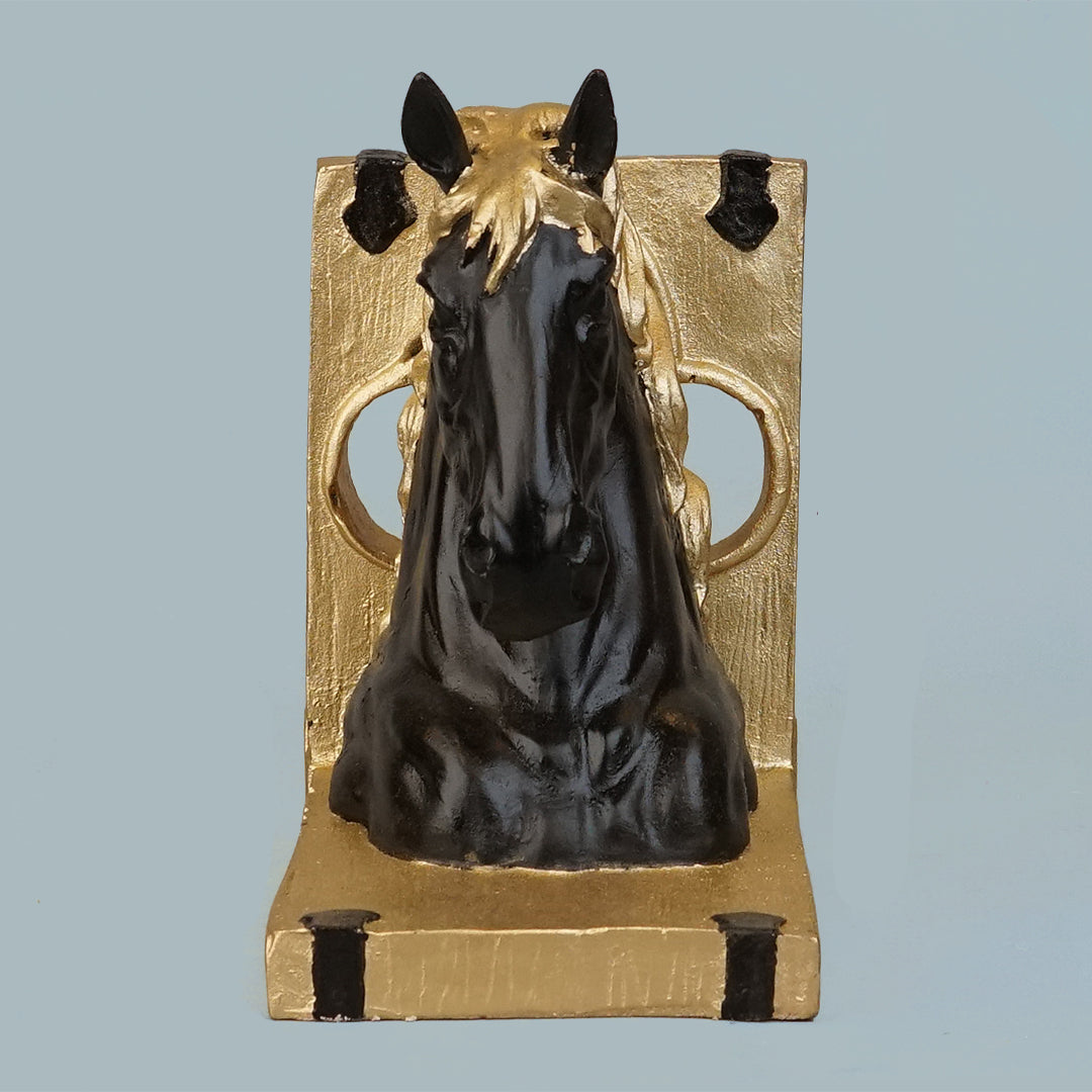 Royal Onyx & Gold Horse Head Bookends
