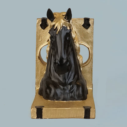 Royal Onyx & Gold Horse Head Bookends