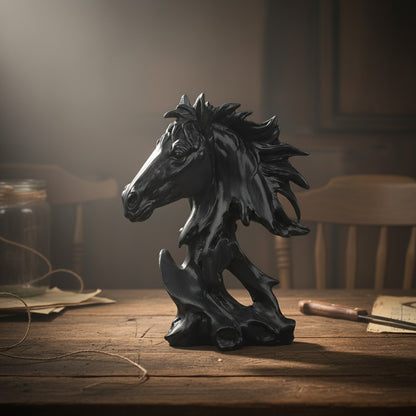 Sophisticated Black Abstract Horse Head Sculpture