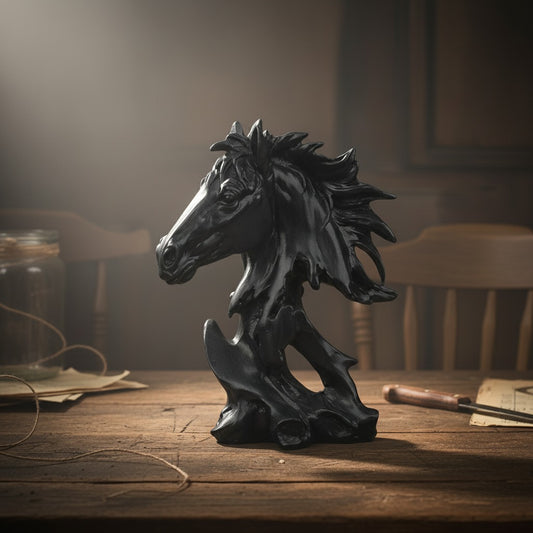 Sophisticated Black Abstract Horse Head Sculpture