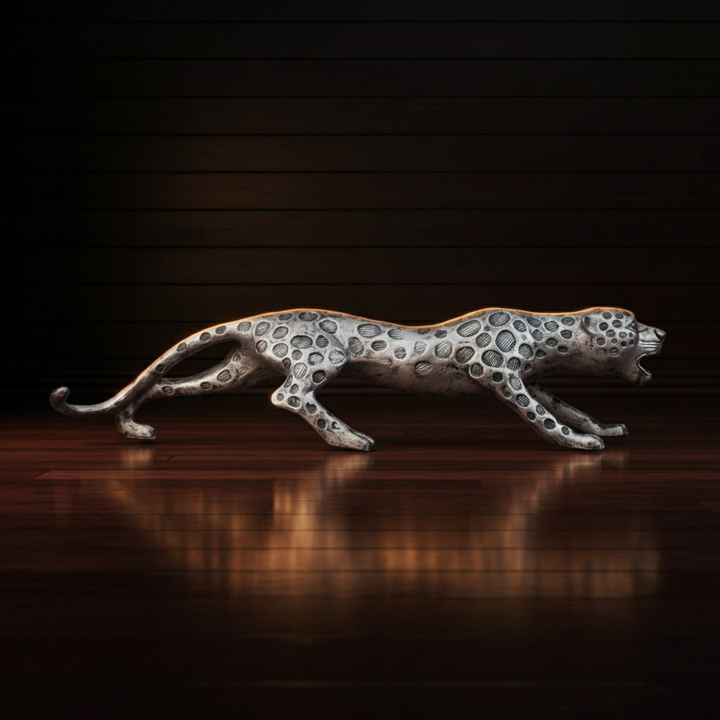Leopard Decor Statue-antique silver