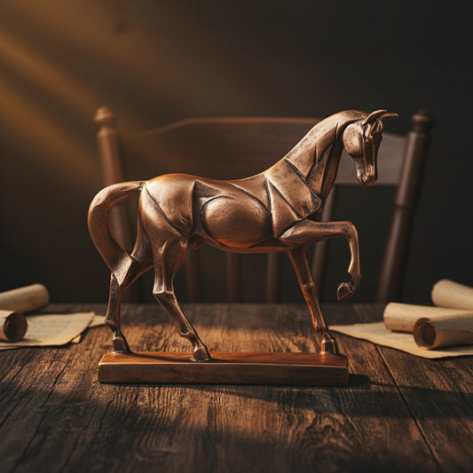 Sophisticated Antique Copper Resin Horse Sculpture