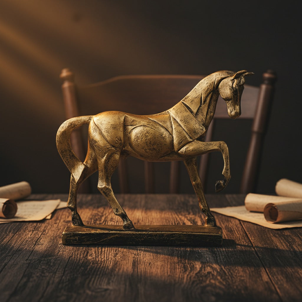 Royal Geometric Horse Statue - Antique Brass