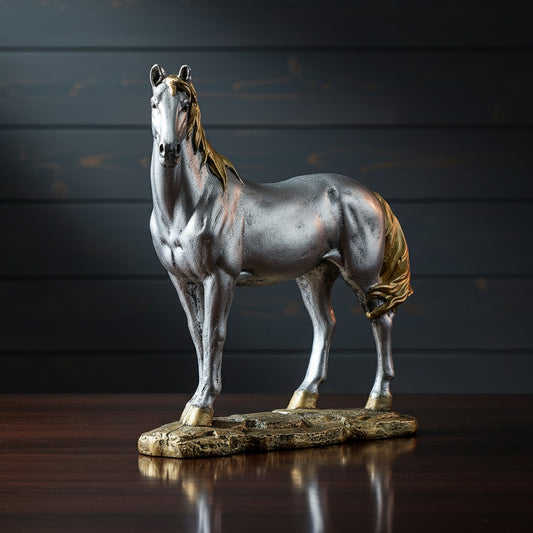 Antique Silver/Gold Two-Tone Standing Horse Sculpture
