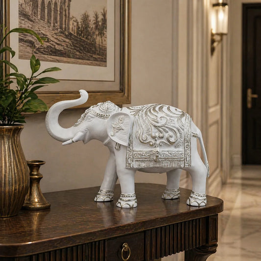 Royal ceremonial Elephant - Alabaster White Gold Touch