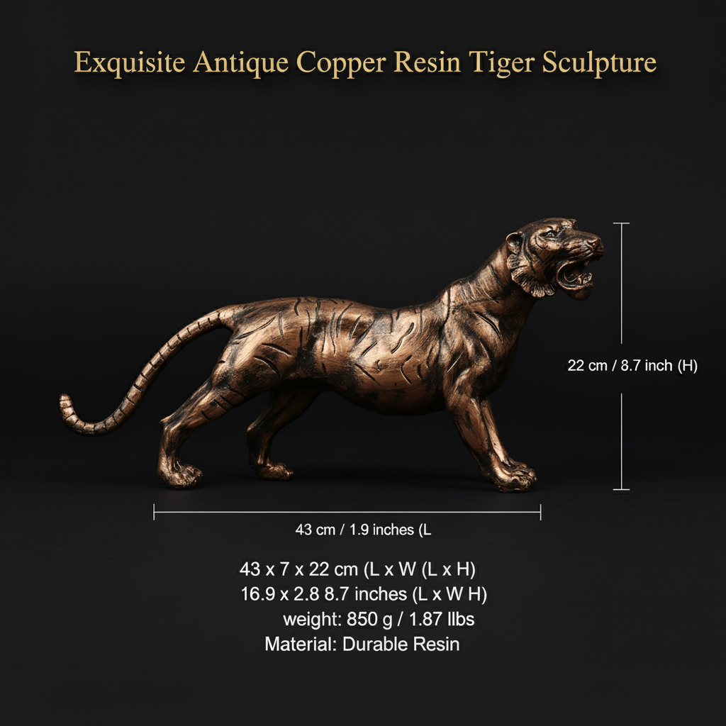 Copper Stalking Feline Decor Statue