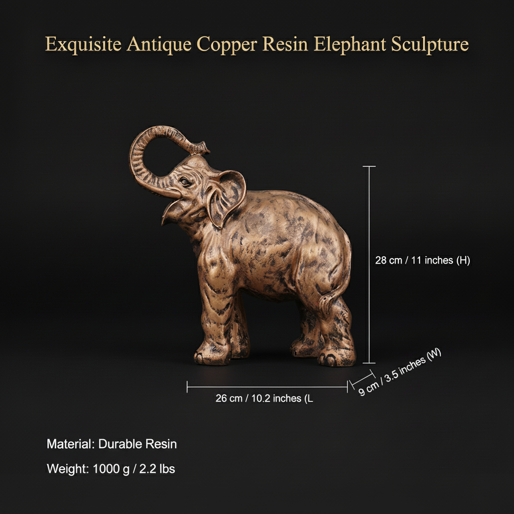 Antique Copper Elephant Sculpture