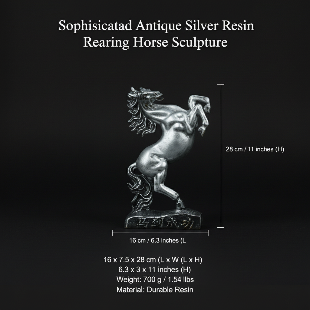 Royal Rearing Horse Decor Statue - Antique Silver