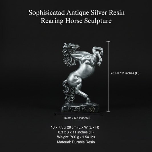Sophisticated Antique Silver Resin Rearing Horse Sculpture