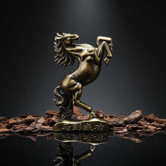 Sophisticated Antique Brass Resin Rearing Horse Sculpture