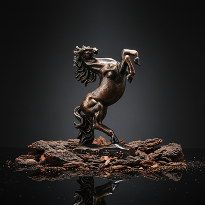 Sophisticated Antique Copper Resin Rearing Horse Sculpture