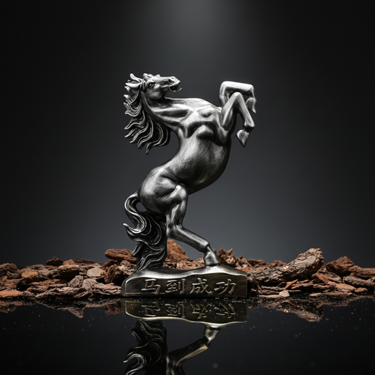 Sophisticated Antique Silver Resin Rearing Horse Sculpture