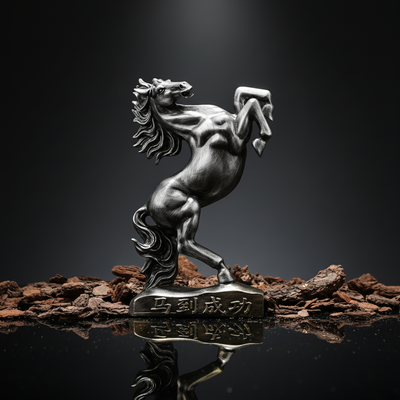 Sophisticated Antique Silver Resin Rearing Horse Sculpture