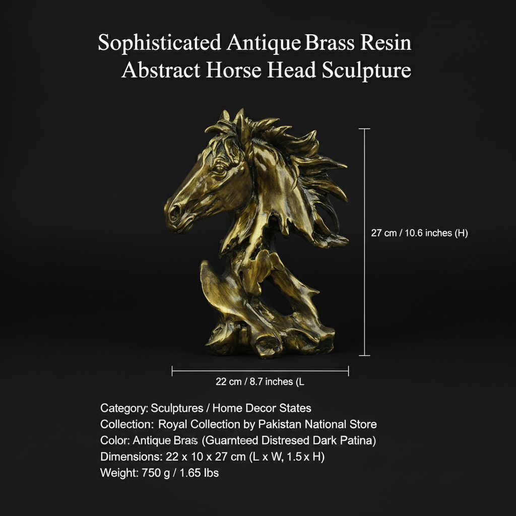 Antique Brass Abstract Horse Head Decor Statue