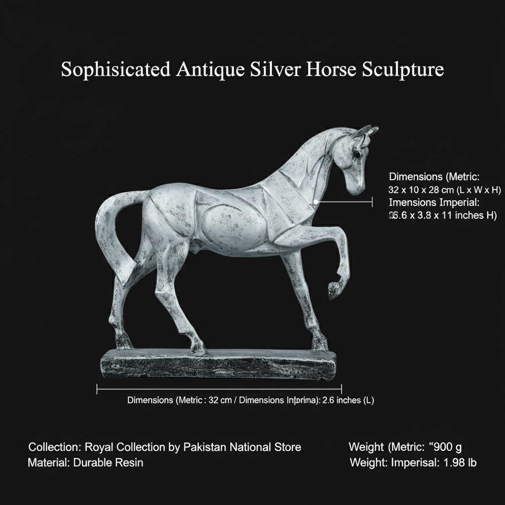 Royal Geometric Horse Statue - Antique Silver