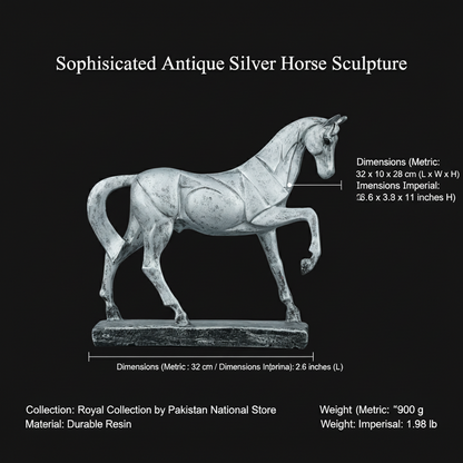 Sophisticated Antique Silver Resin Horse Sculpture