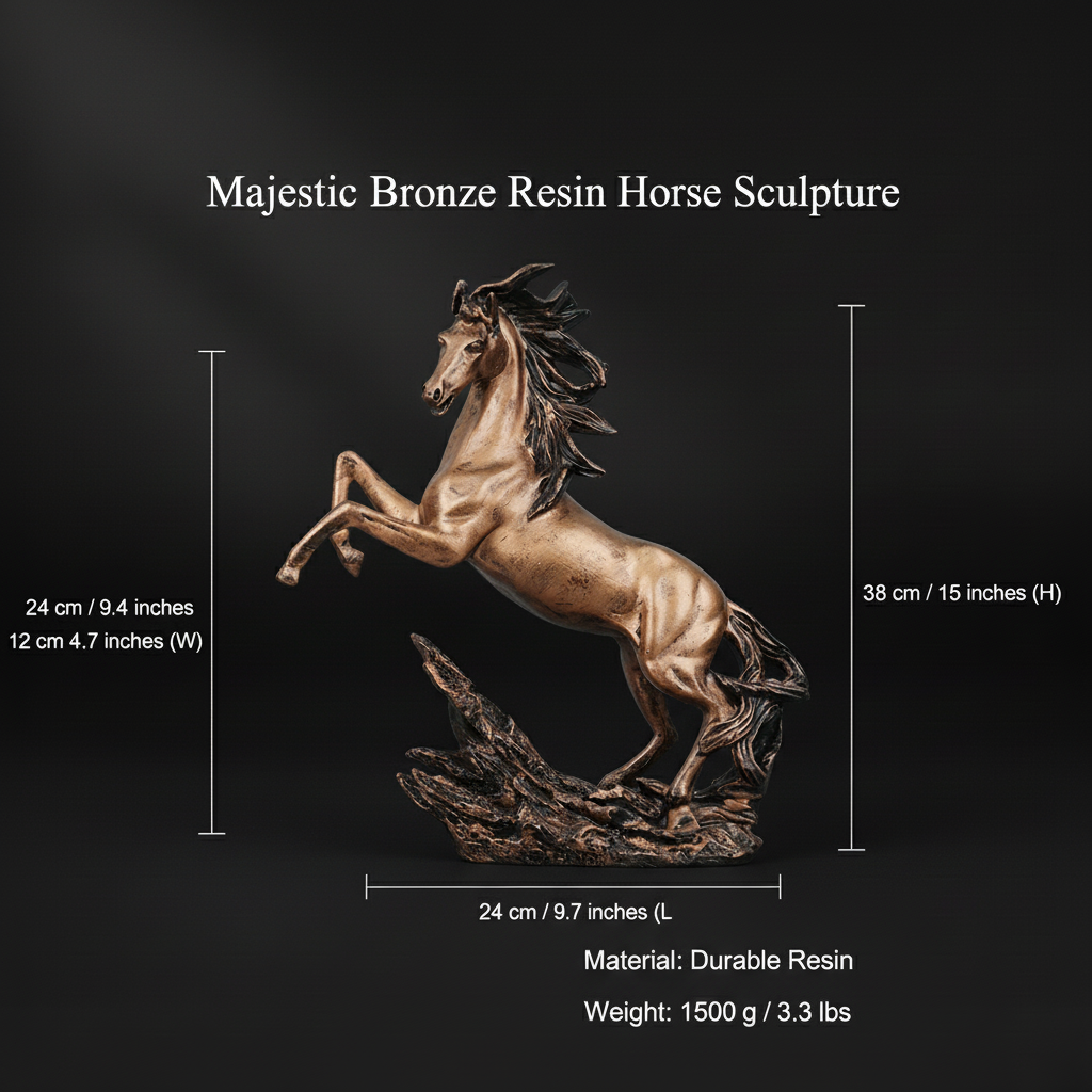 Dynamic Rearing Horse Decor Statue - Antique Copper