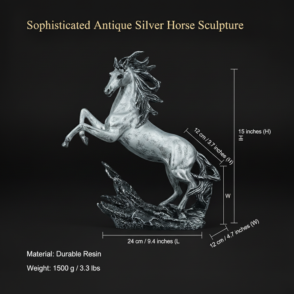 Dynamic Rearing Horse Decor Statue - Antique Silver