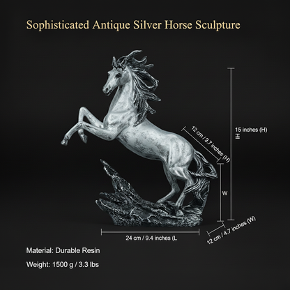 Dynamic Rearing Horse Decor Statue - Antique Silver