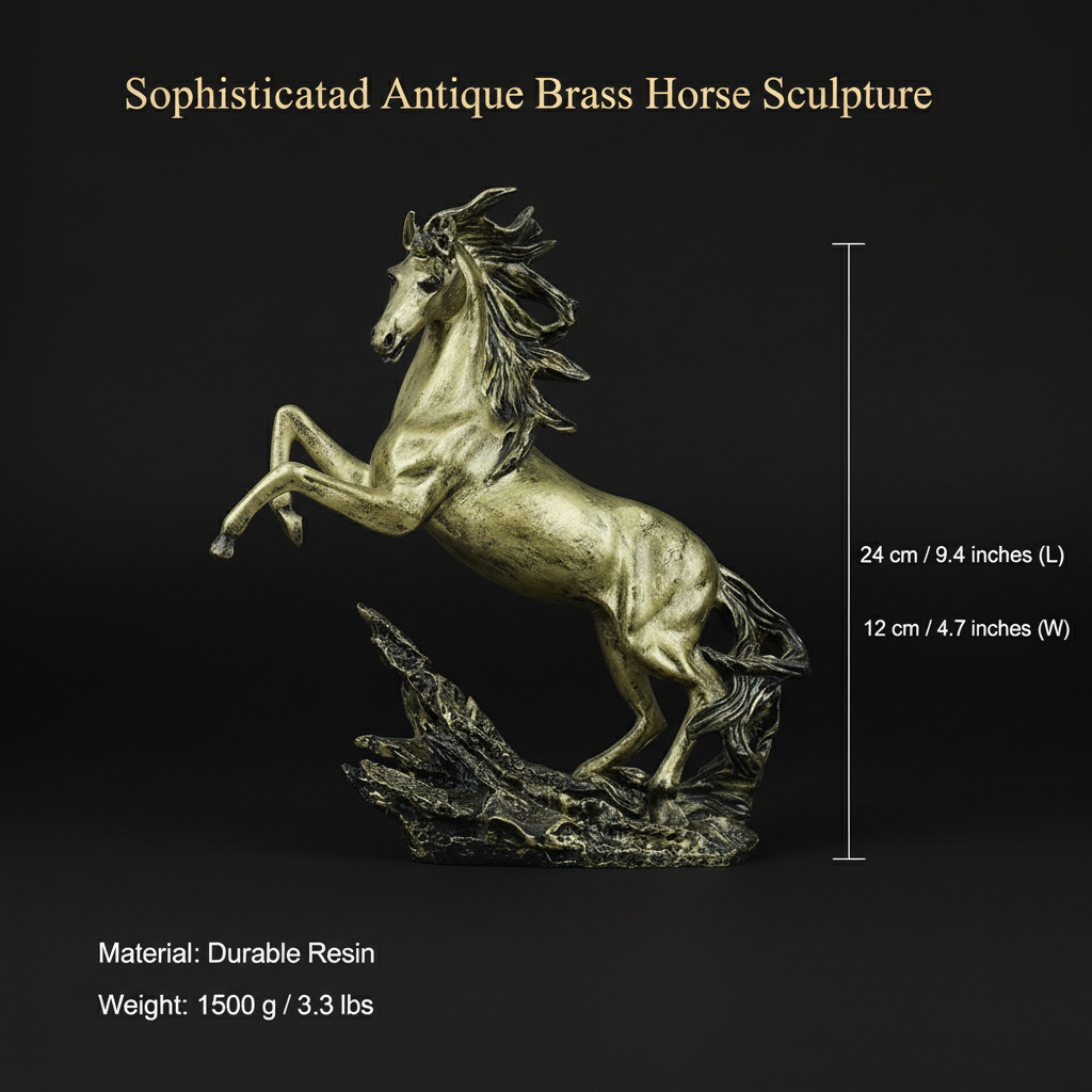 Dynamic Rearing Horse Decor Statue - Antique Brass