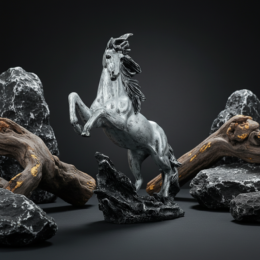 Dynamic Rearing Horse Decor Statue - Antique Silver