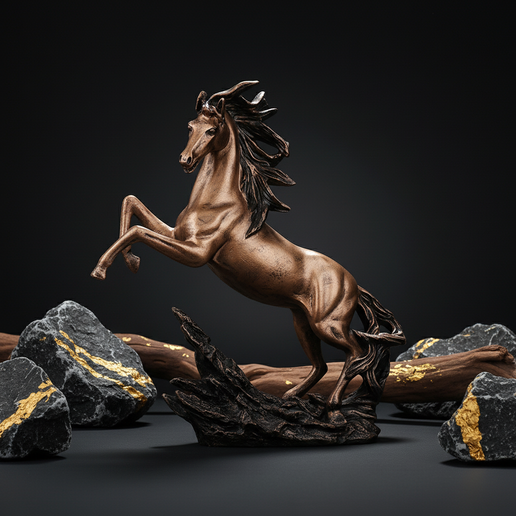 Dynamic Rearing Horse Decor Statue - Antique Copper