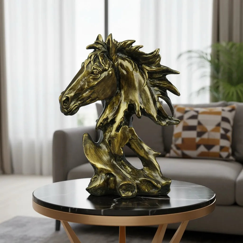 Antique Gold - Abstract Horse Head Decor Statue