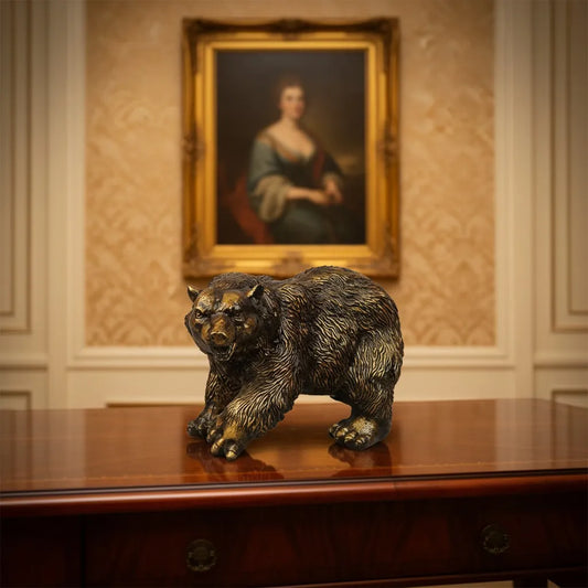 Royal Walking Grizzly Bear Decor Statue - Antique Golden