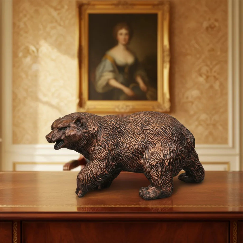 Royal Walking Grizzly Bear Decor Statue - Antique Copper