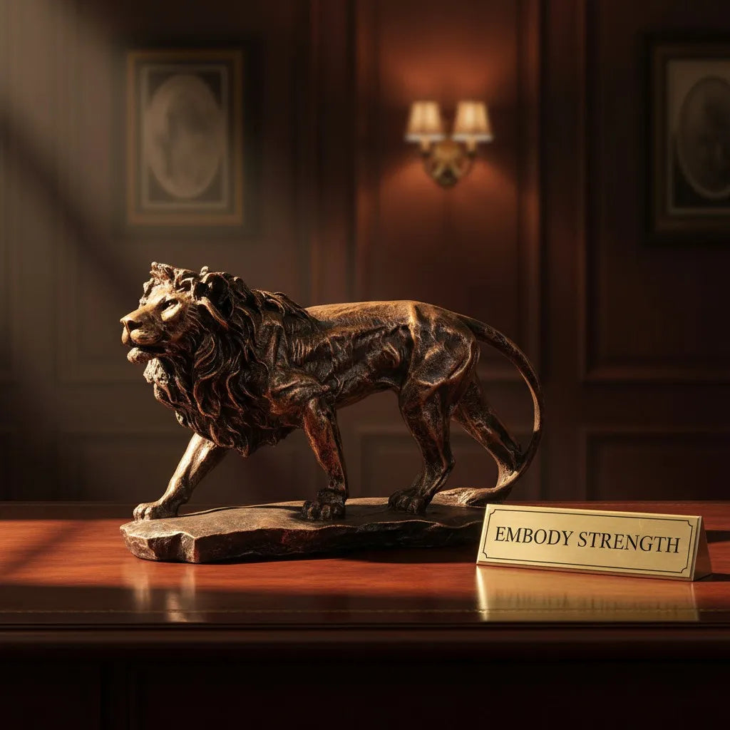 Regal Stalking Lion on Base Statue - Antique Copper