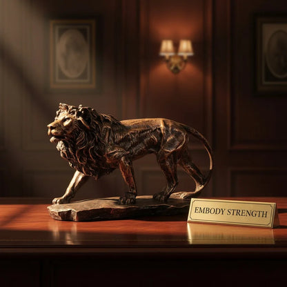 Regal Stalking Lion on Base Statue - Antique Copper