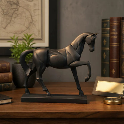 Royal Geometric Horse Statue - Black