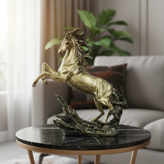 Dynamic Rearing Horse Decor Statue - Antique Brass