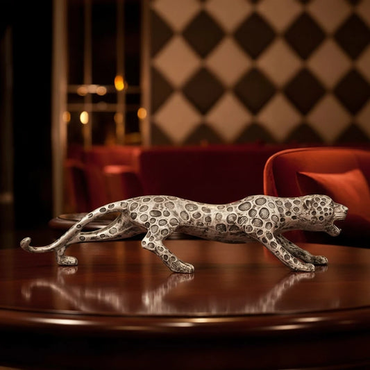 Leopard Decor Statue - Antique Silver