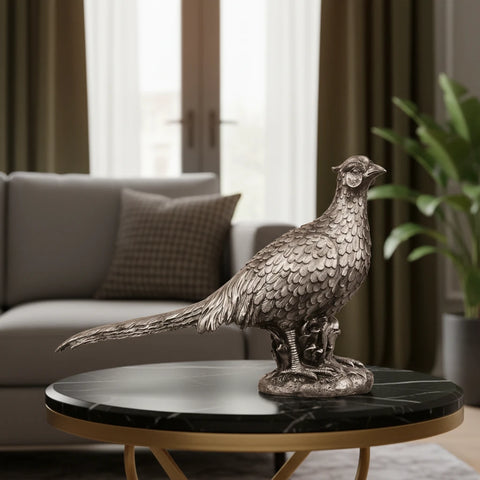 Pheasant Bird Decor Statue - Antique Silver