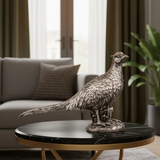 Pheasant Bird Decor Statue - Antique Silver