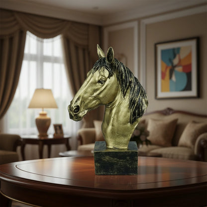 Horse Head Decor Statue - Antique Brass
