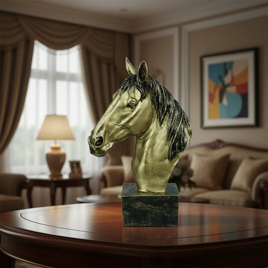 Horse Head Decor Statue - Antique Brass
