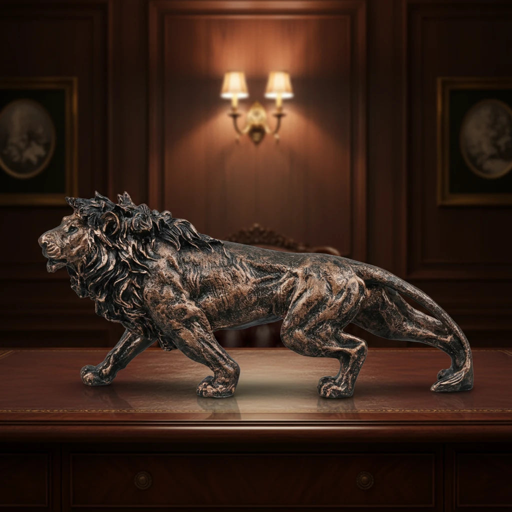 Stalking Lion Decor Statue - Antique Copper