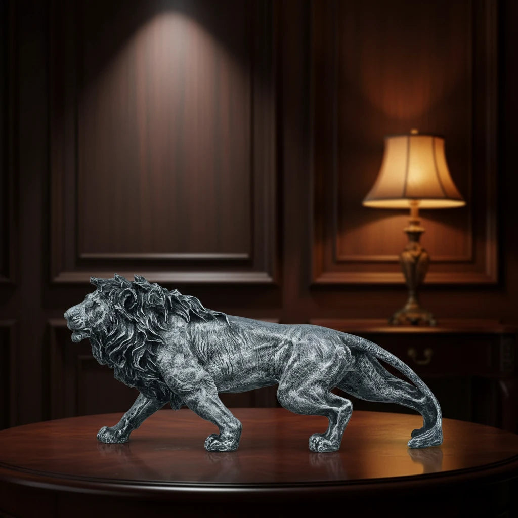 Stalking Lion Decor Statue - Antique Silver