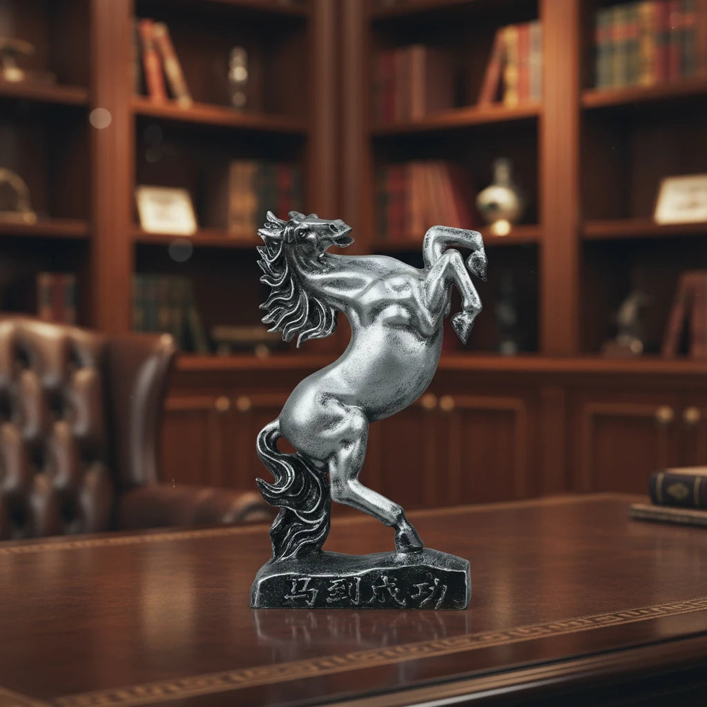 Royal Rearing Horse Decor Statue - Antique Silver
