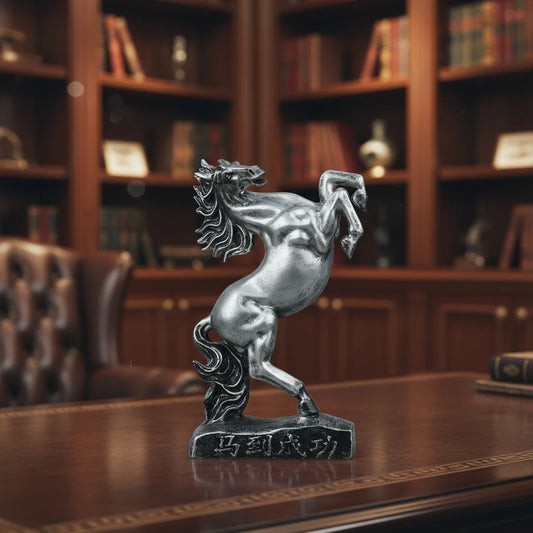 Royal Rearing Horse Decor Statue - Antique Silver